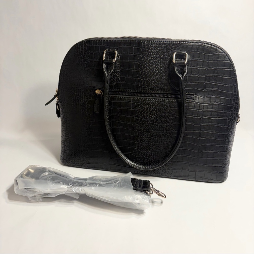 Apt 9 Black Croc Embossed Dome Satchel Laptop Bag Crossbody Tote Office NWOT